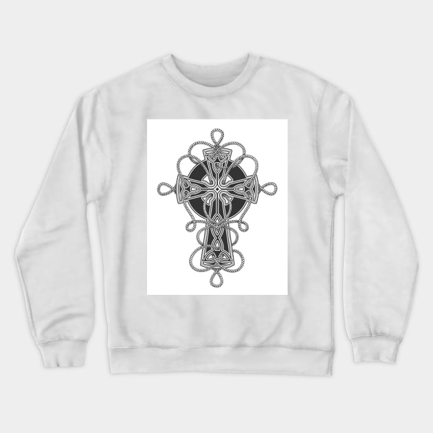 Celtic Cross entwined by ropes Tattoo in engraving style. Crewneck Sweatshirt by devaleta